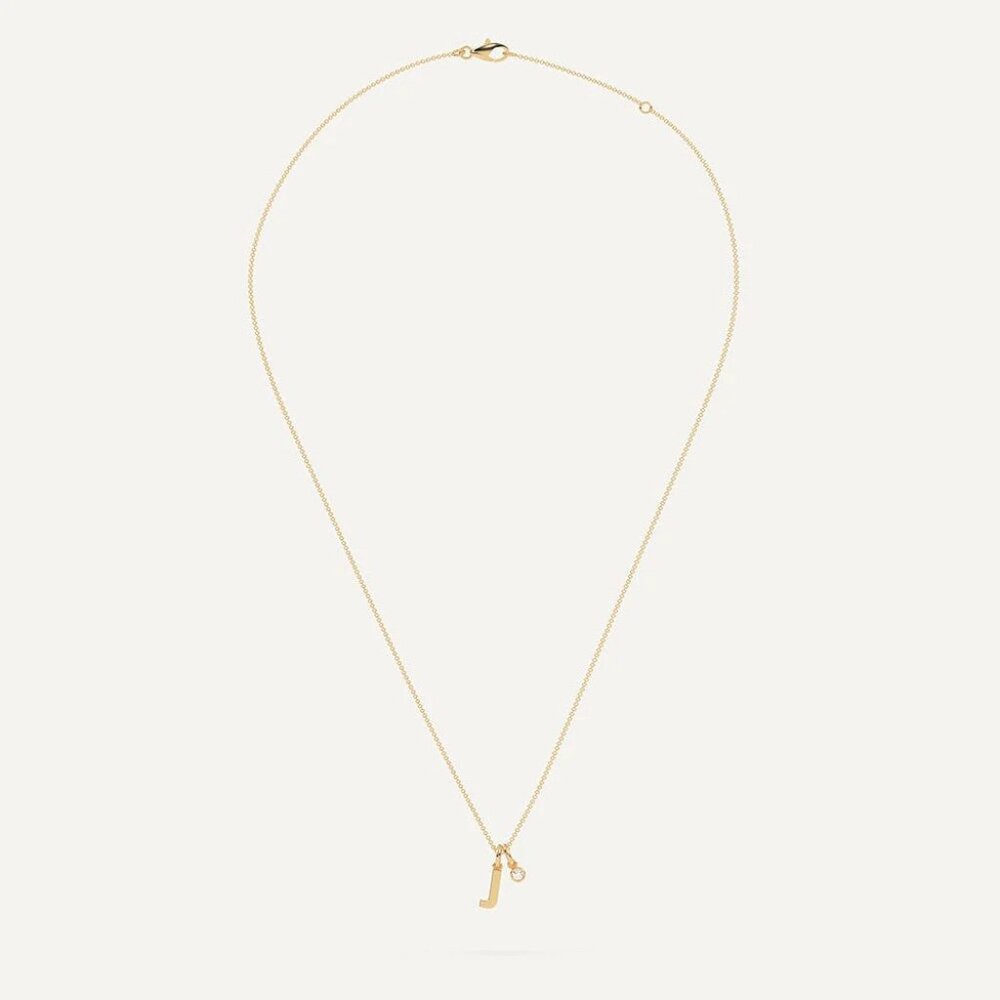 BNWT 14k Solid Yellow Gold Initial J Necklace with Lab Grown Diamond - Picture 14 of 16